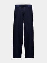 Piacenza 1733 Navy Blue Silk and Linen Wide-Leg Trousers