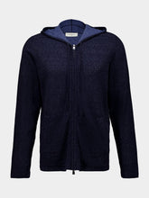 Piacenza 1733 Navy Blue Silk Linen Zip Hooded Sweatshirt