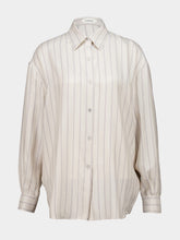 Versace Beige Striped Silk Twill Oversized Shirt