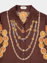 Versace Brown Printed Silk Twill Shirt with Chain Motif