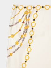 Versace Ivory Silk Twill Chain Print Midi Skirt