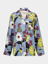 Marni Sky Blue Envers Satin Pajama Shirt with Melodia Print
