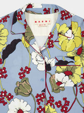 Marni Sky Blue Envers Satin Pajama Shirt with Melodia Print