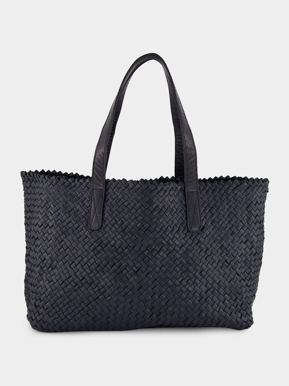 Dark Blue Woven Leather Shoulder Bag