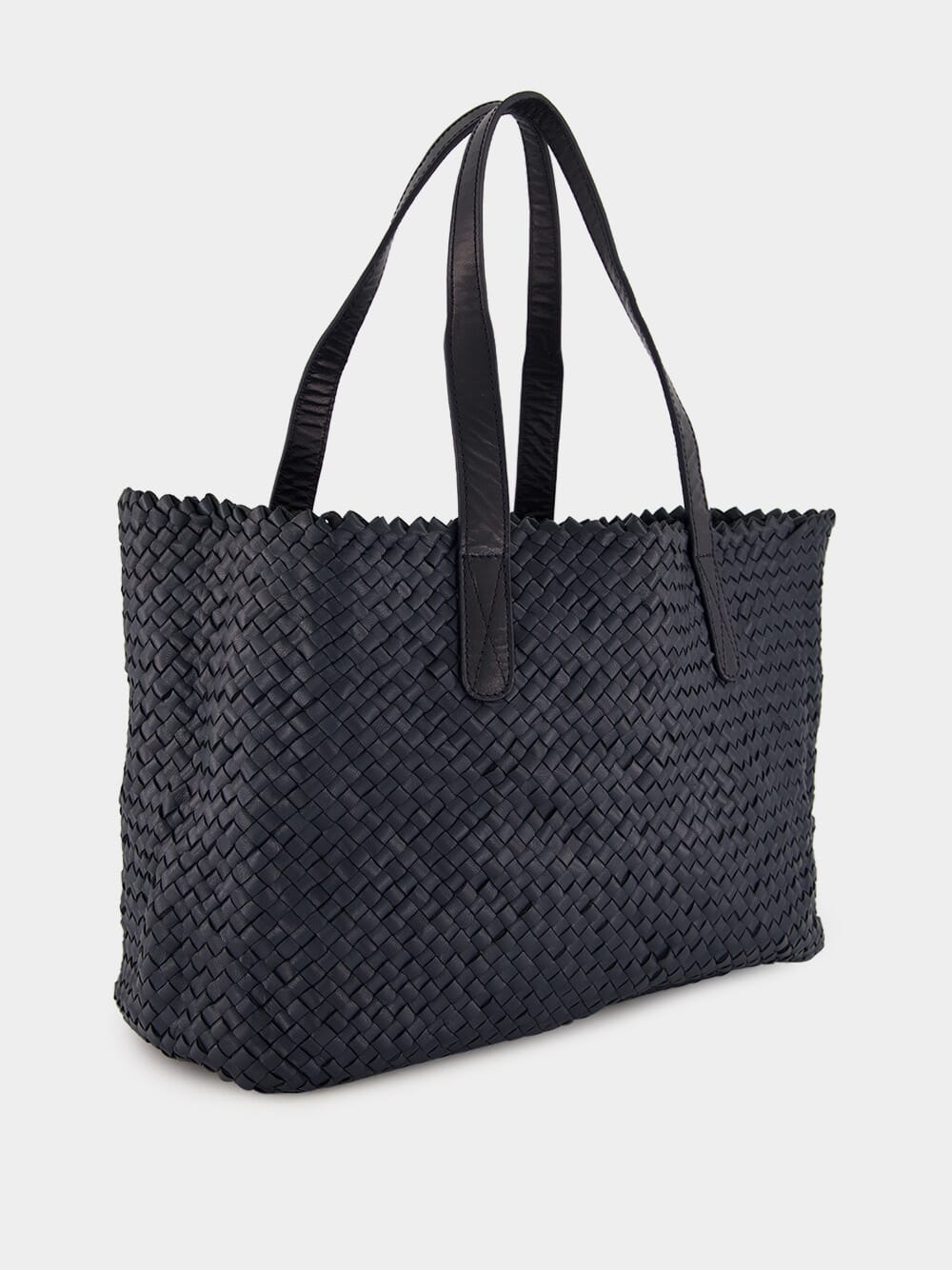 Dark Blue Woven Leather Shoulder Bag