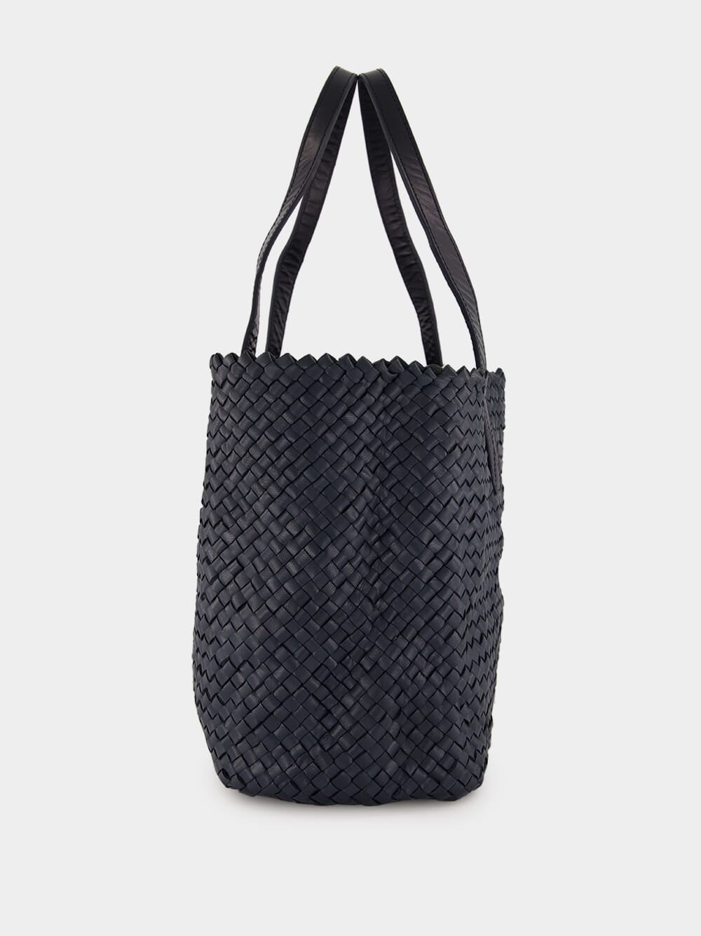 Dark Blue Woven Leather Shoulder Bag