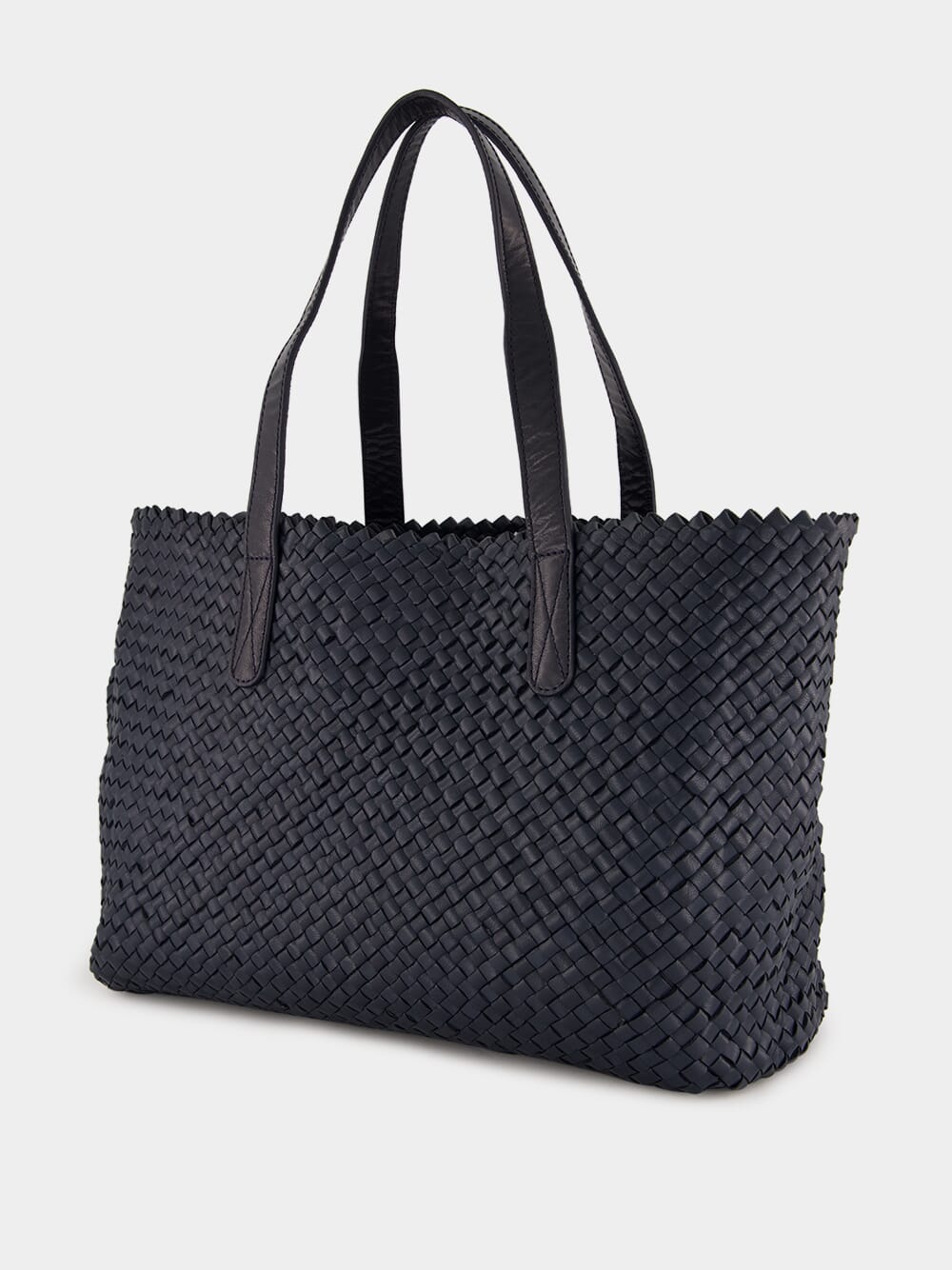 Dark Blue Woven Leather Shoulder Bag