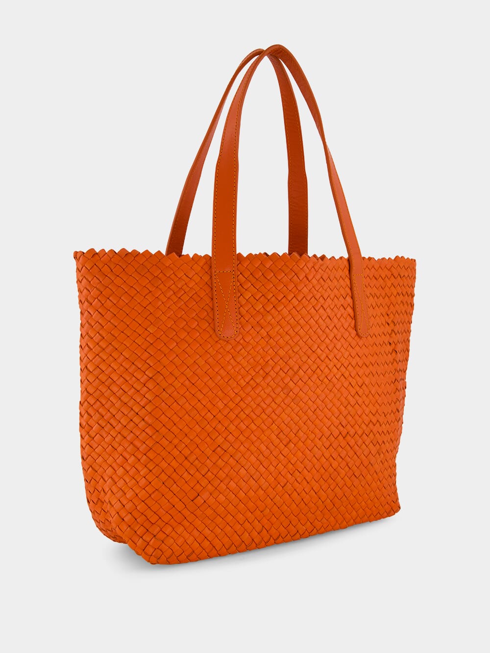 Orange Woven Leather Shoulder Bag