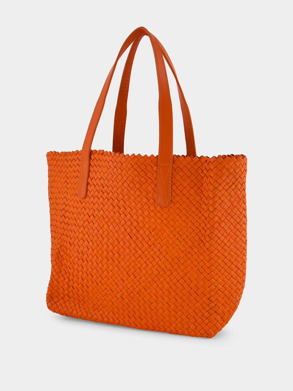 Orange Woven Leather Shoulder Bag