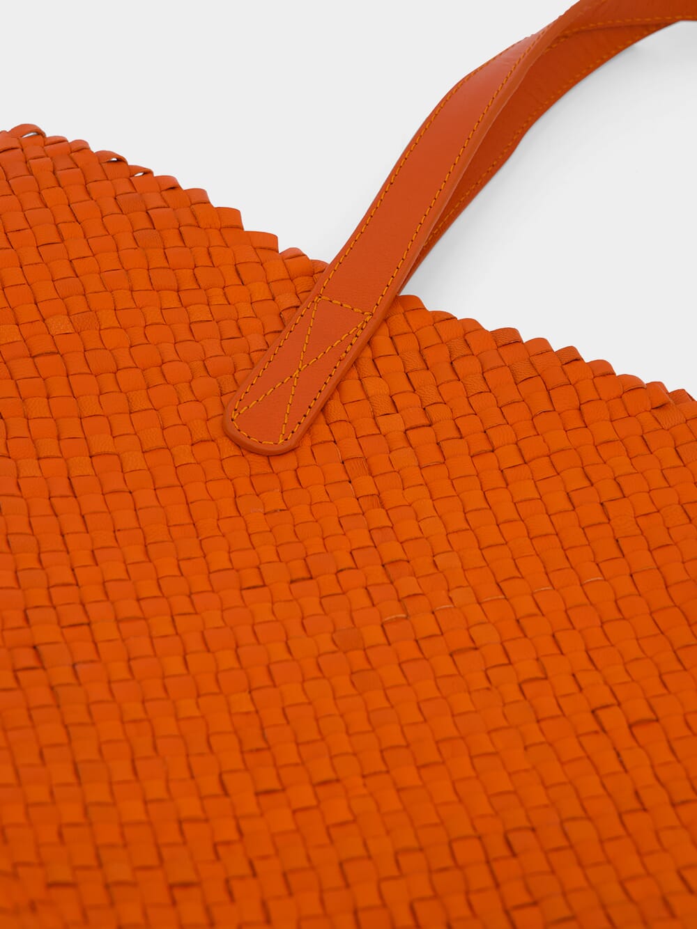 Orange Woven Leather Shoulder Bag