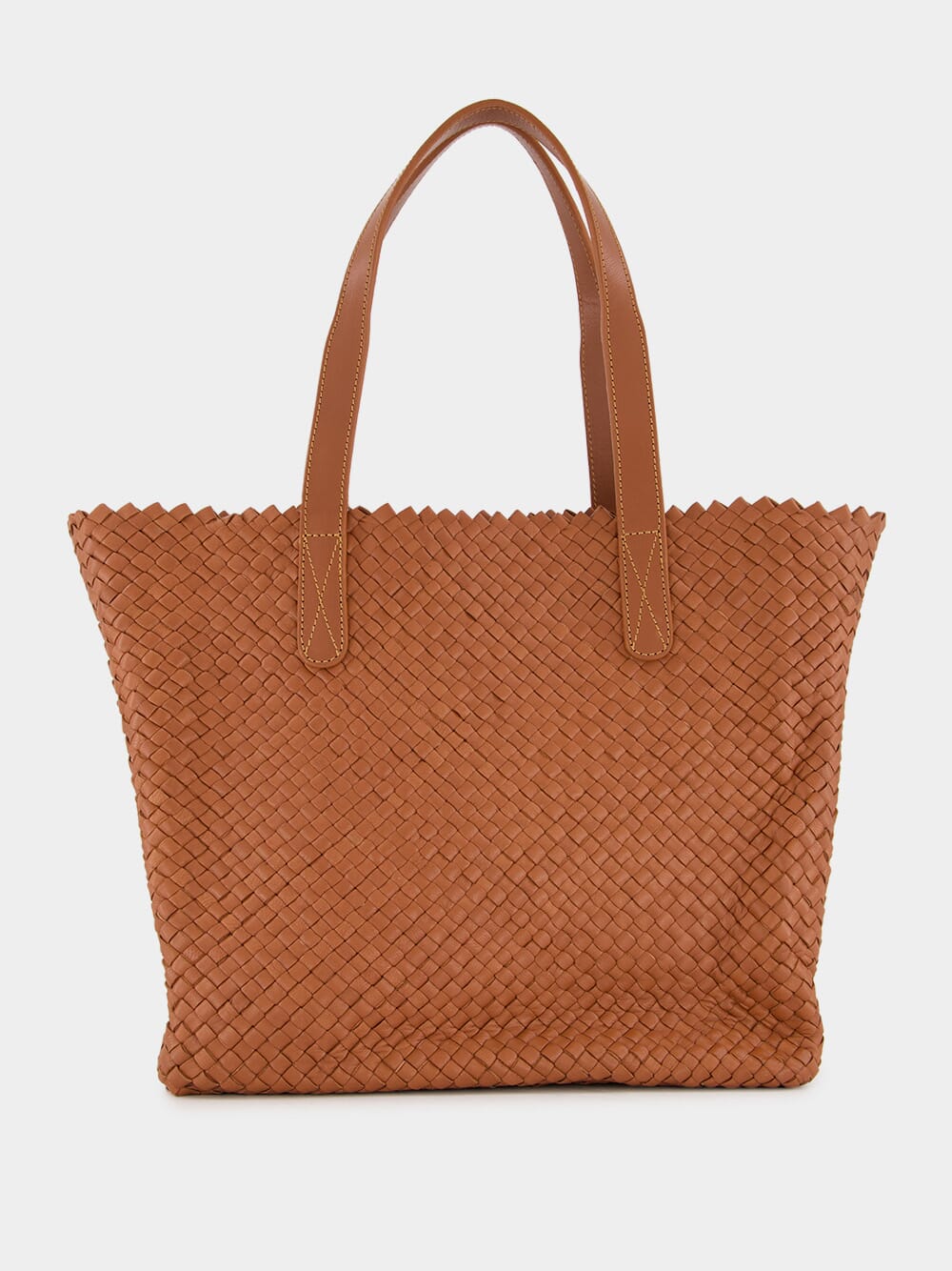 Camel Woven Leather Shoulder Bag