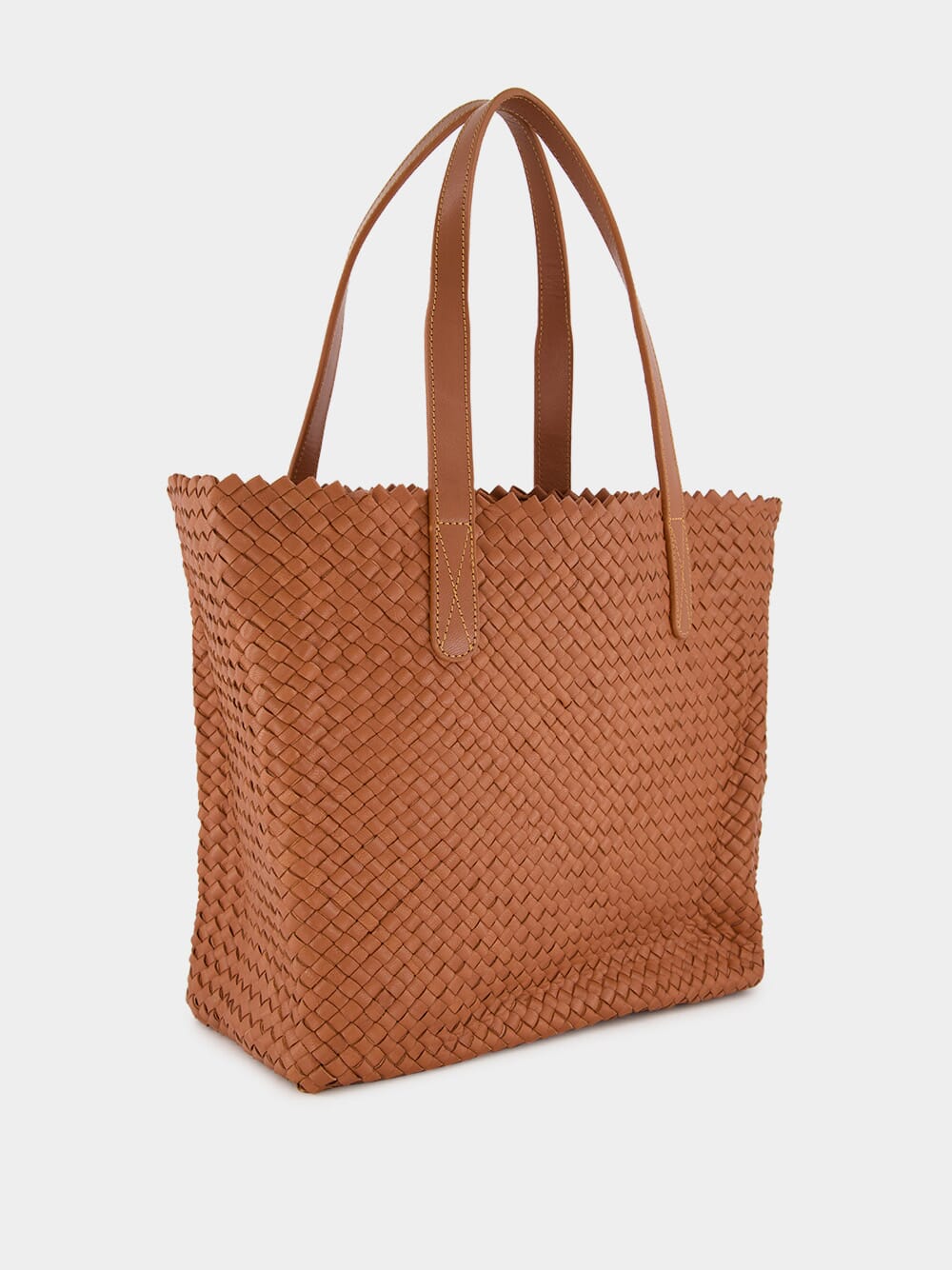 Camel Woven Leather Shoulder Bag