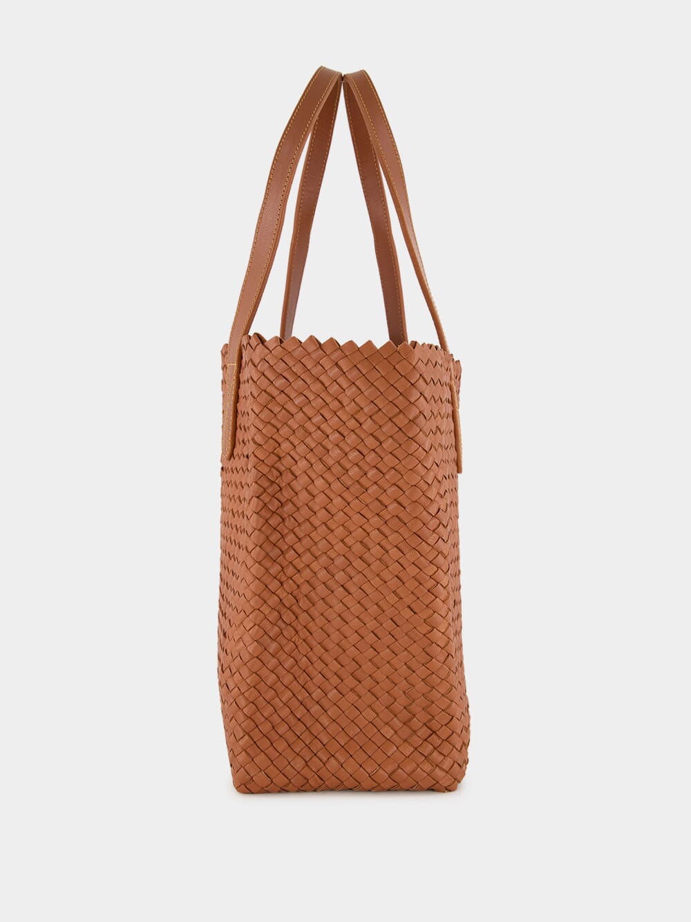 Camel Woven Leather Shoulder Bag