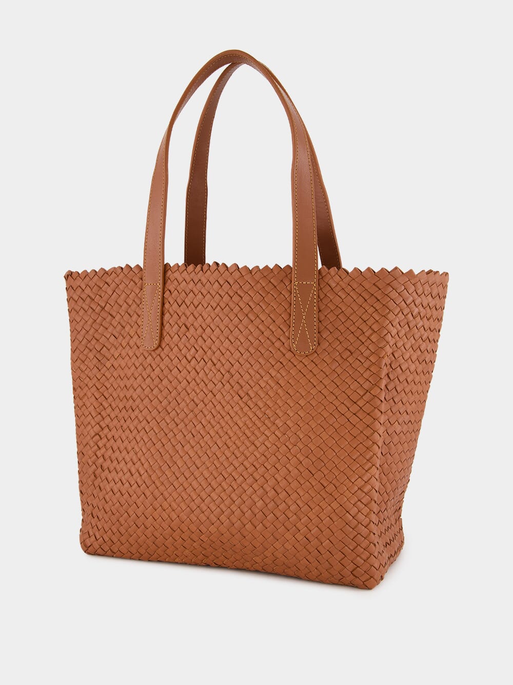 Camel Woven Leather Shoulder Bag