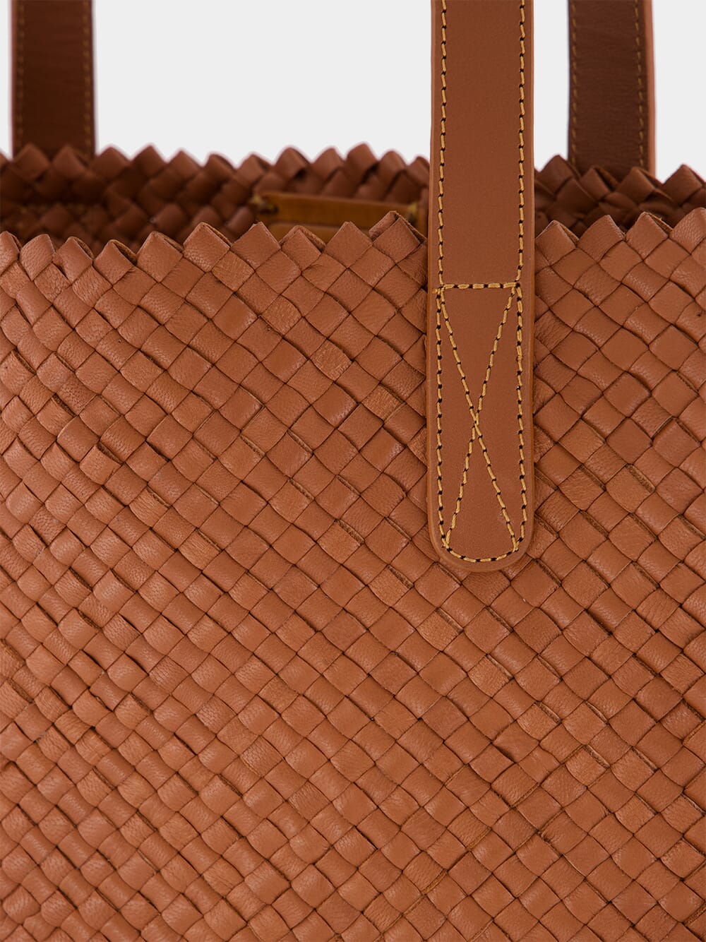 Camel Woven Leather Shoulder Bag