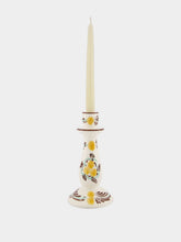Les Ottomans Yellow and Brown Hand-Painted Ceramic Candlestick