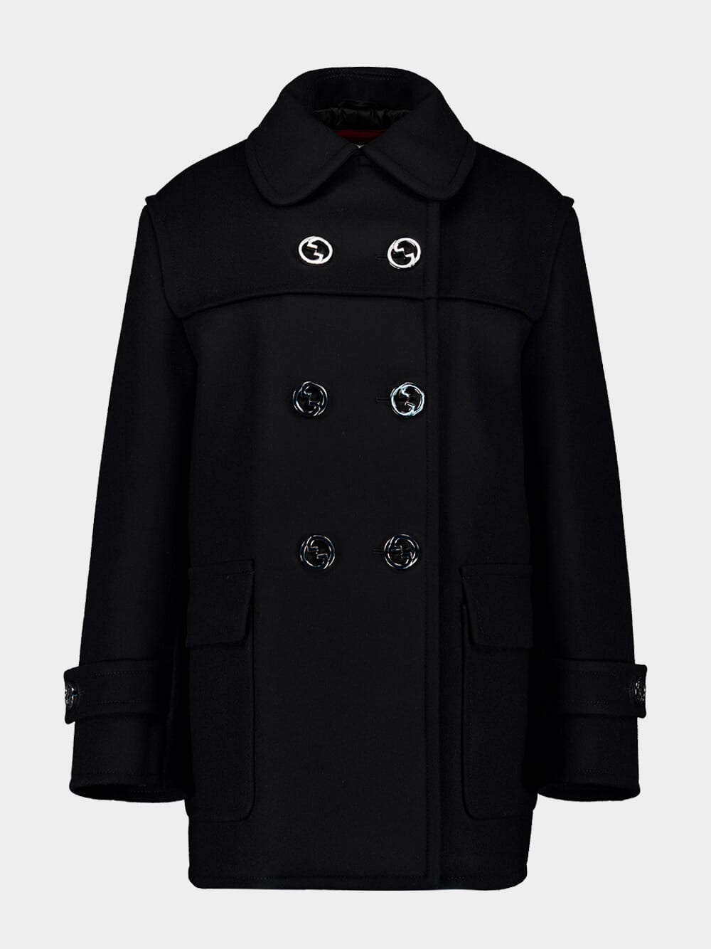 Black Batavia Wool Double-Breasted Coat