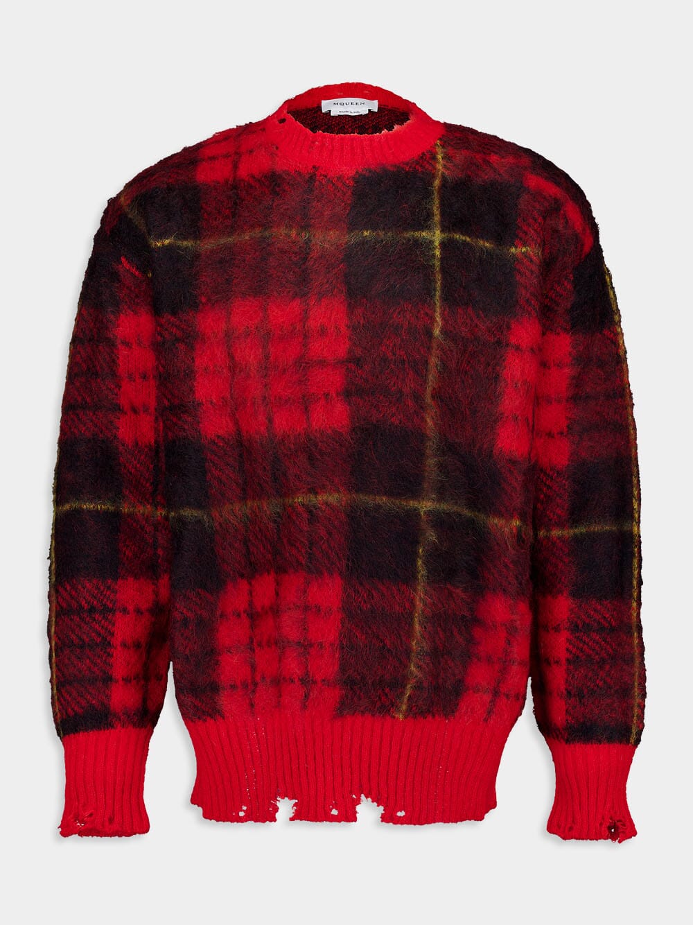 Red Tartan Oversized Mohair Distressed Jumper