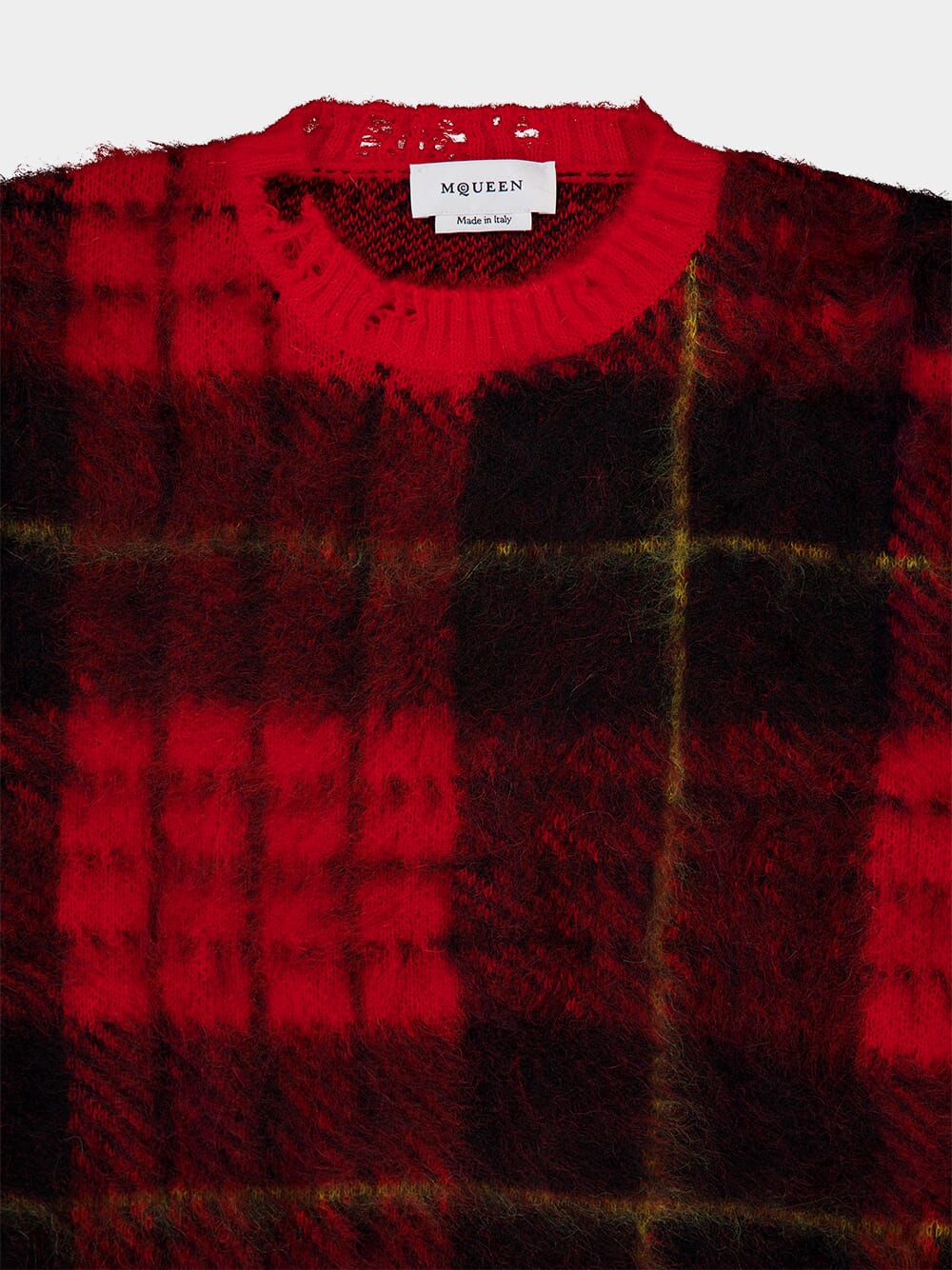 Red Tartan Oversized Mohair Distressed Jumper