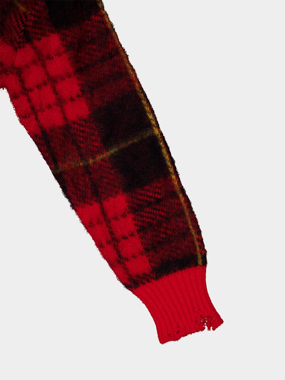 Red Tartan Oversized Mohair Distressed Jumper