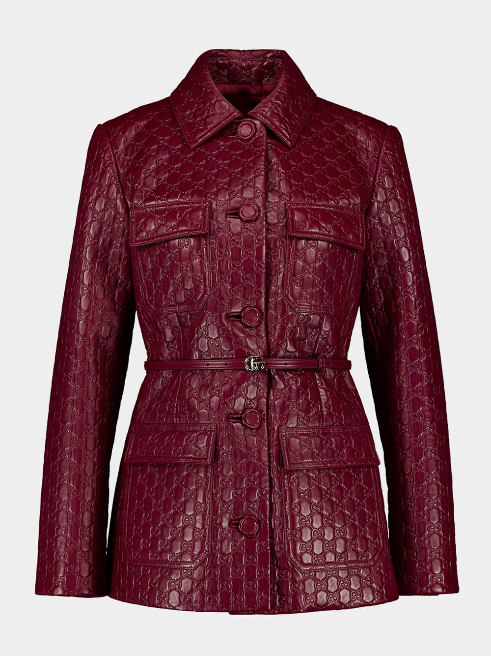 Ancora Red GG Embossed Leather Jacket