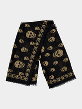 McQueen Black and Light Brown Classic Skull Scarf