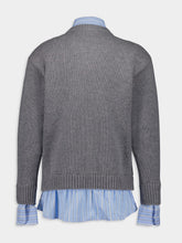 Balenciaga Grey Layered V-Neck Sweater with Poplin Shirt