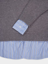 Balenciaga Grey Layered V-Neck Sweater with Poplin Shirt
