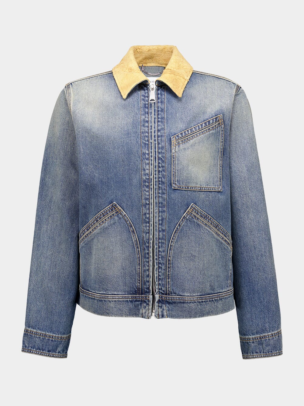 Blue Suede Collar Denim Jacket