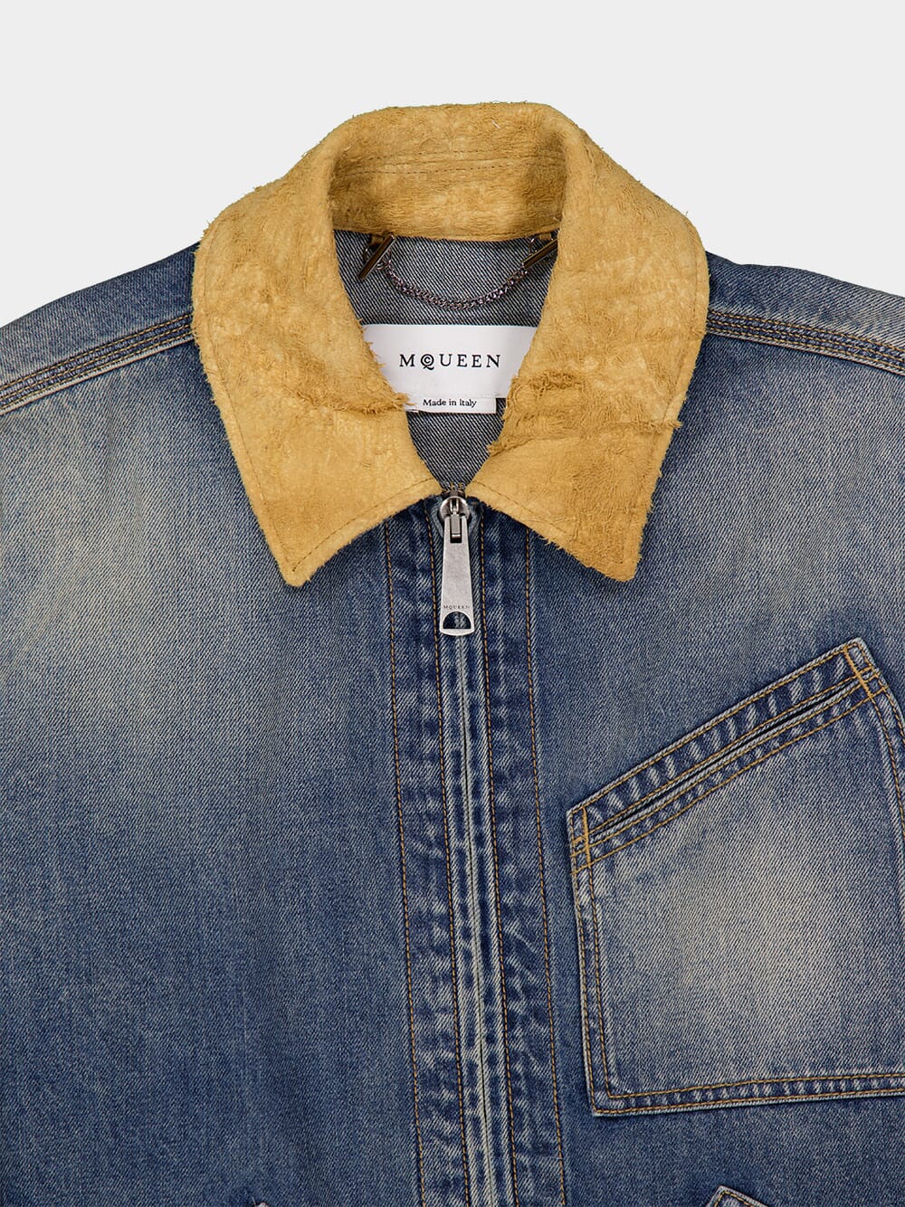 Blue Suede Collar Denim Jacket