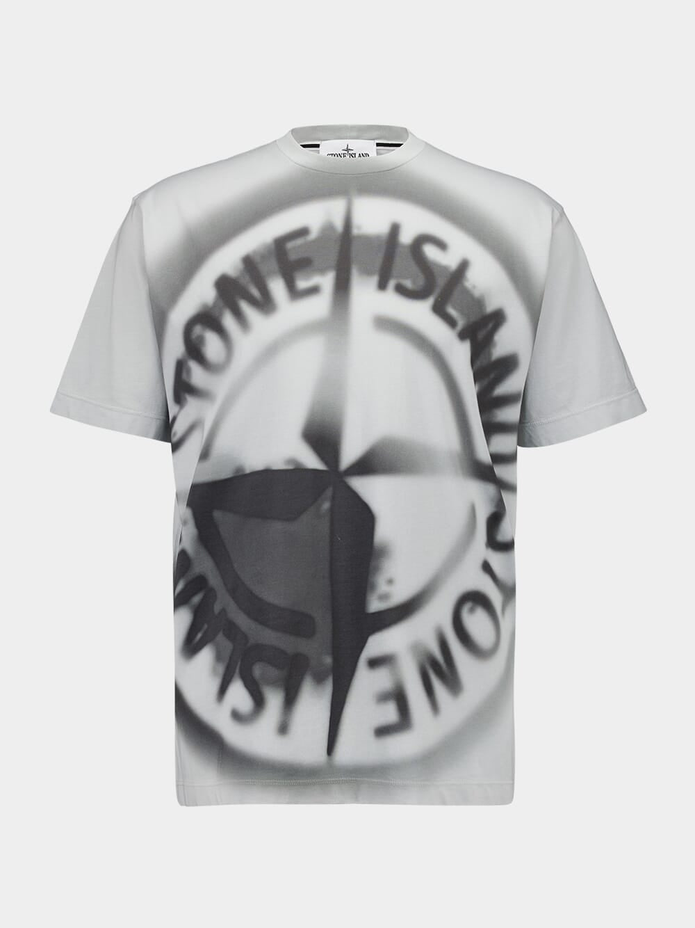 Grey T-Shirt with Gradient Compass Print