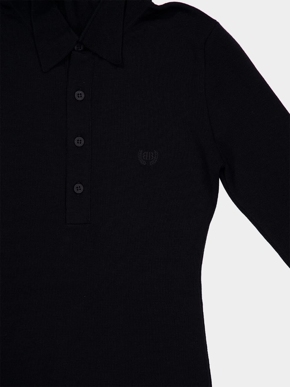 Black Long-Sleeve Reverse Polo Knit Top