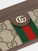 Gucci Beige GG Canvas Card Holder with Web Stripe