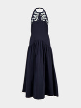 Alémais Ink Blue Dillon Appliqué Halter Gown