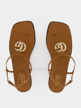 Gucci Brown Leather Flat Sandals with Interlocking G