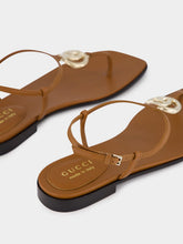 Gucci Brown Leather Flat Sandals with Interlocking G