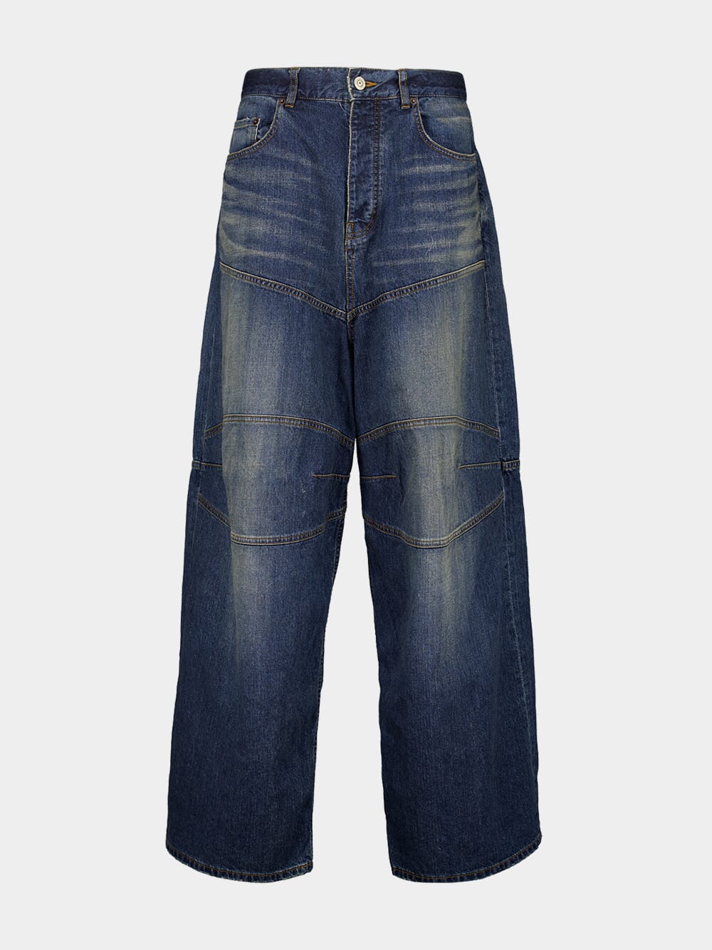 Indigo Blue Logo-Patch Wide-Leg Jeans