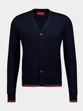 Gucci Dark Blue Wool Cardigan with Web Trim