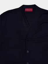 Gucci Dark Blue Wool Cardigan with Web Trim