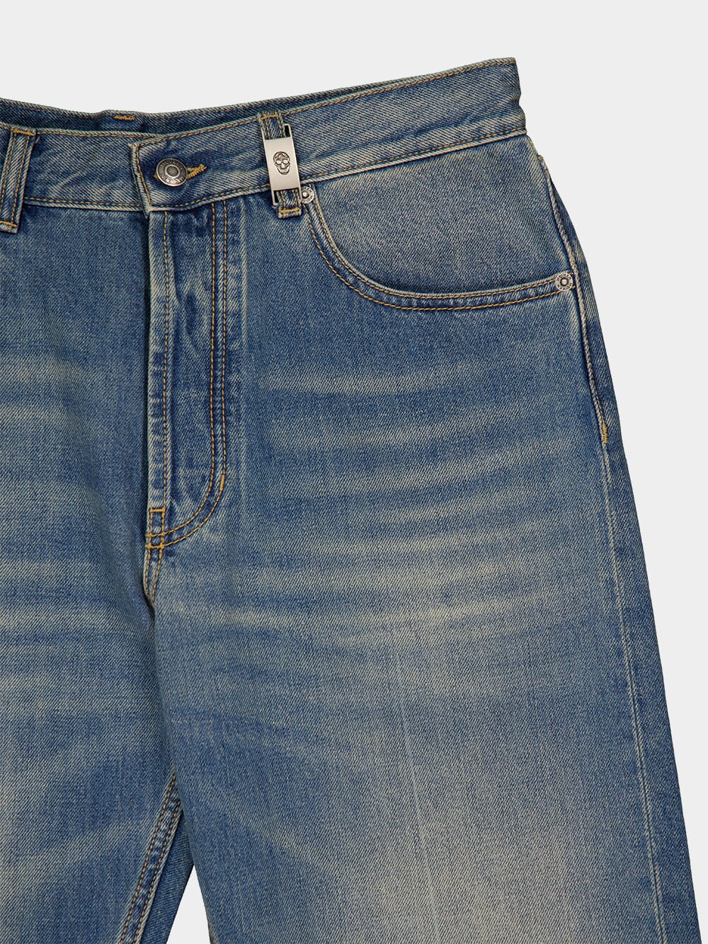 Washed Blue Straight-Leg Jeans