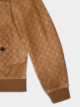 Gucci Camel Embossed GG Suede Bomber Jacket