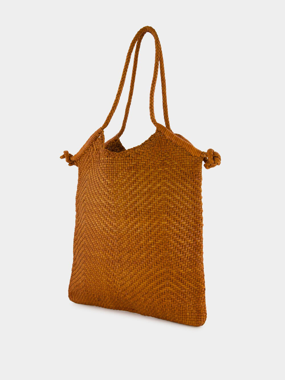 Camel Woven Leather Minga Tote Bag