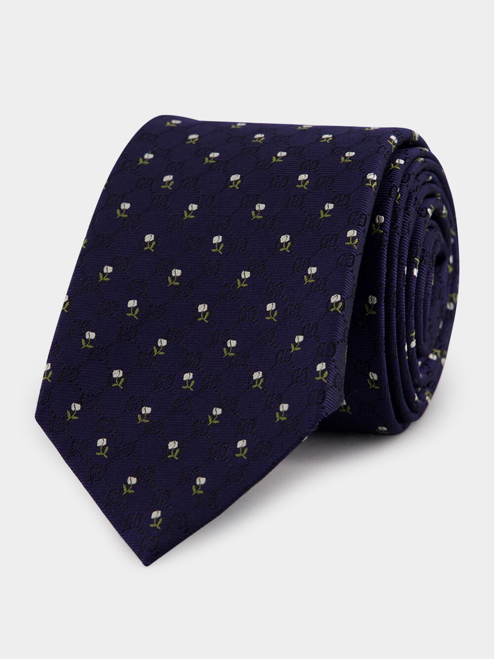 Dark Blue GG Floral Silk Tie