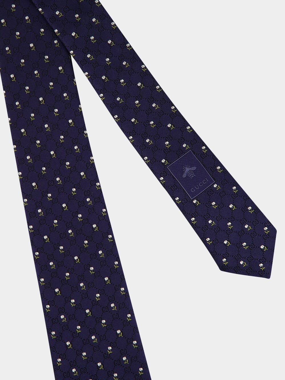 Dark Blue GG Floral Silk Tie