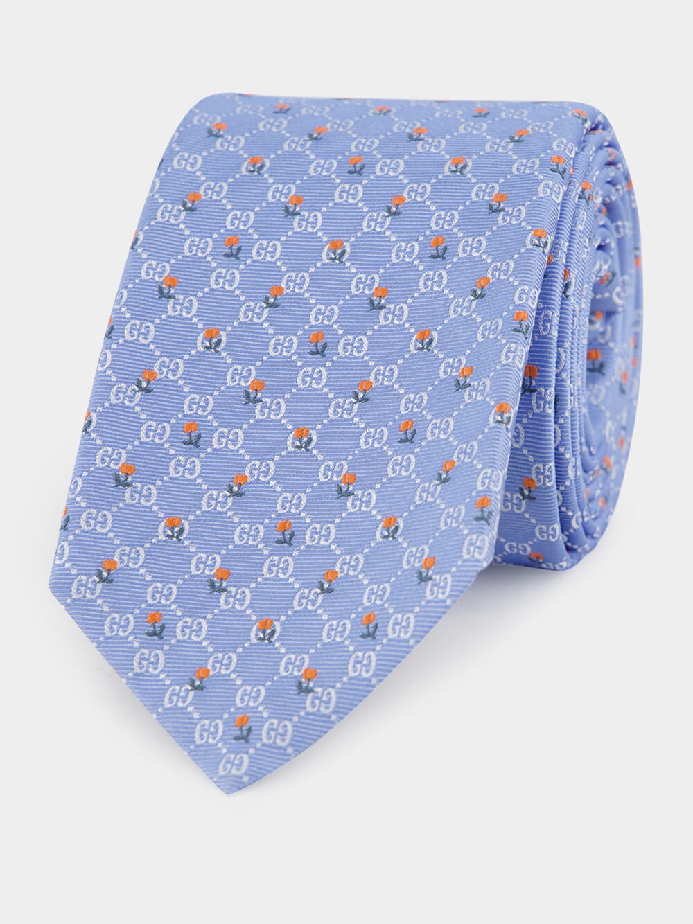 Light Blue GG Floral Silk Tie