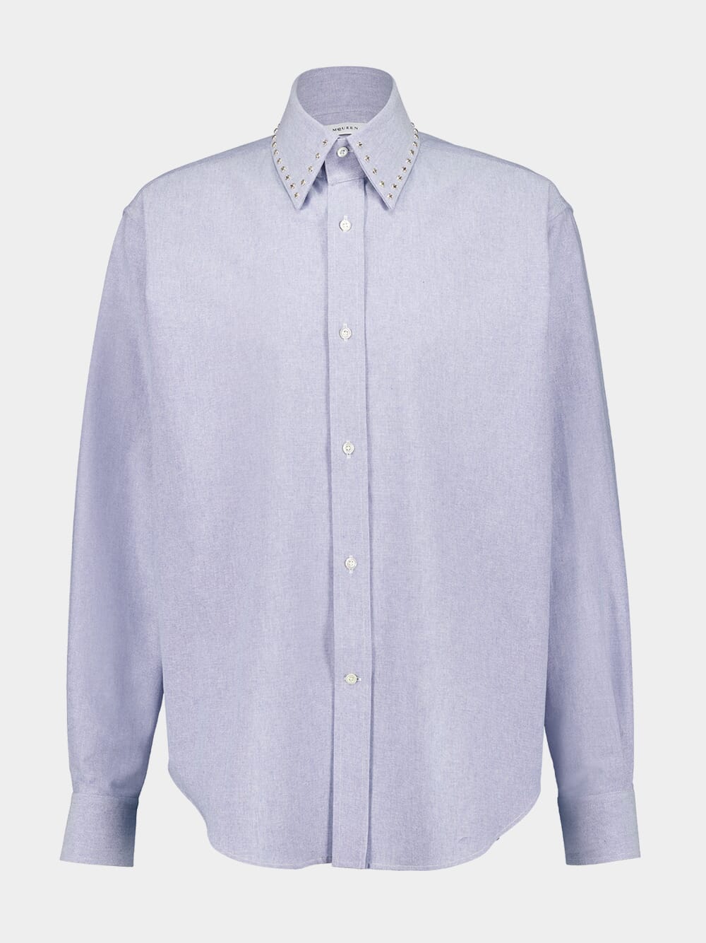 Blue Long-Sleeve Double Collar Cotton Shirt