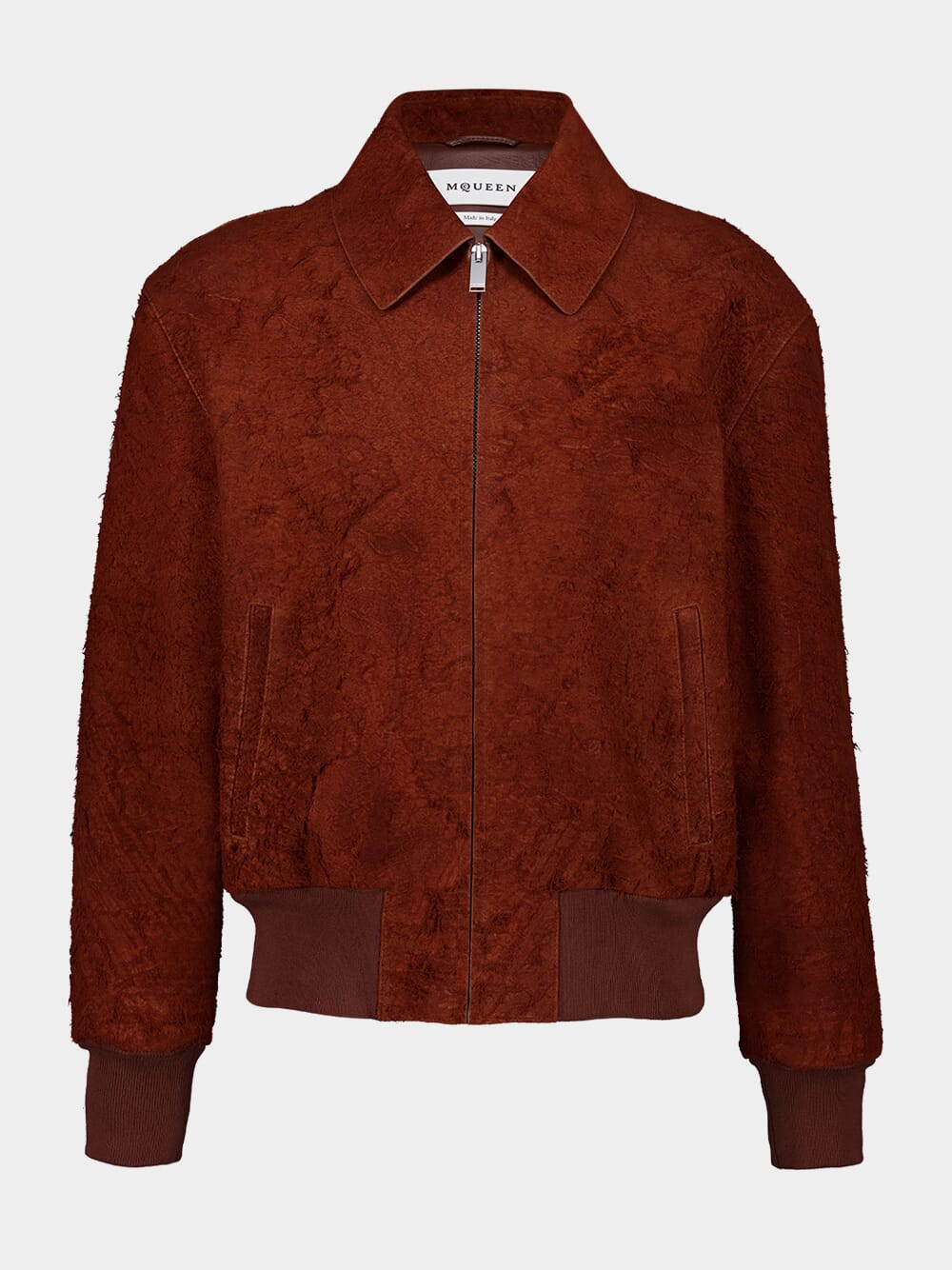 Brown Raw Suede Bomber Jacket