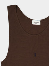 Saint Laurent Ecorce and Navy Cassandre Ribbed Cotton Tank Top
