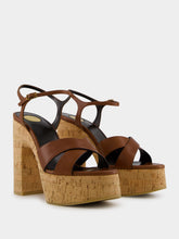 Saint Laurent Cognac Bianca Platform Sandals in Smooth Leather