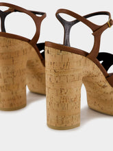 Saint Laurent Cognac Bianca Platform Sandals in Smooth Leather